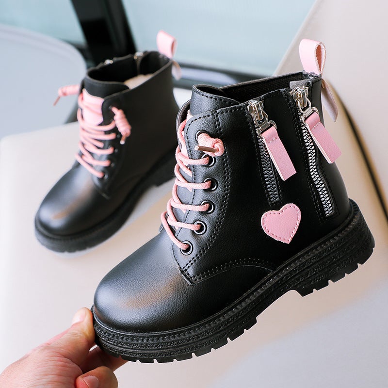 Girls Boots Autumn and Winter 2024 New Childrens Martin Boots Large Childrens Low-barred Princess Boots Little Girls Leather Ankle Boots Black shoes - Image 3