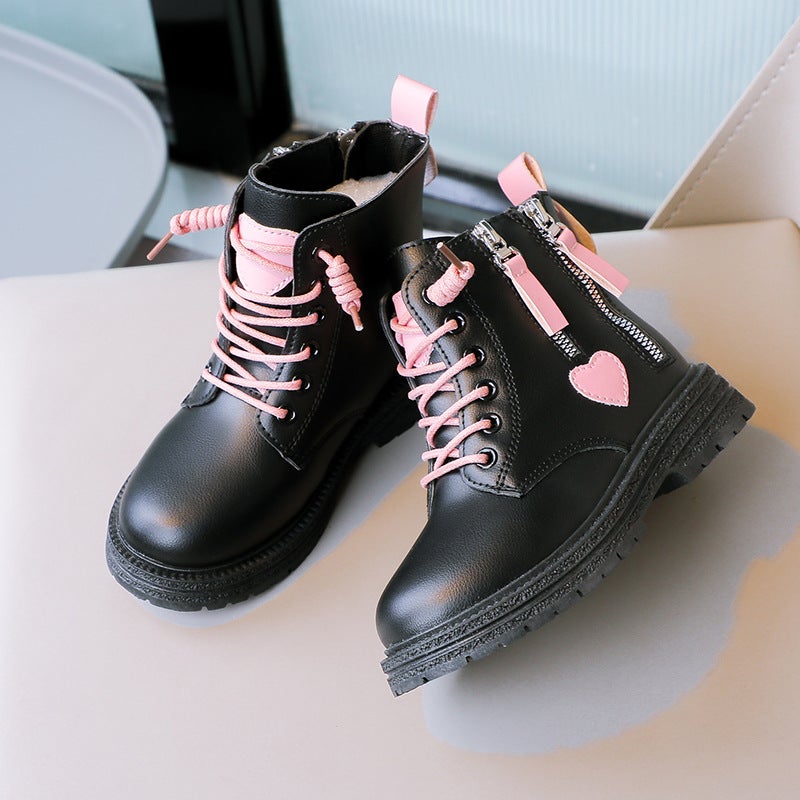 Girls Boots Autumn and Winter 2024 New Childrens Martin Boots Large Childrens Low-barred Princess Boots Little Girls Leather Ankle Boots Black shoes - Image 5