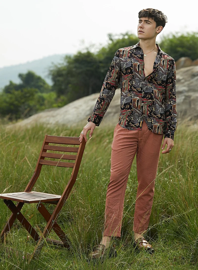 Campus Sutra Men's Multicolour Impressionistic Foliage Shirt