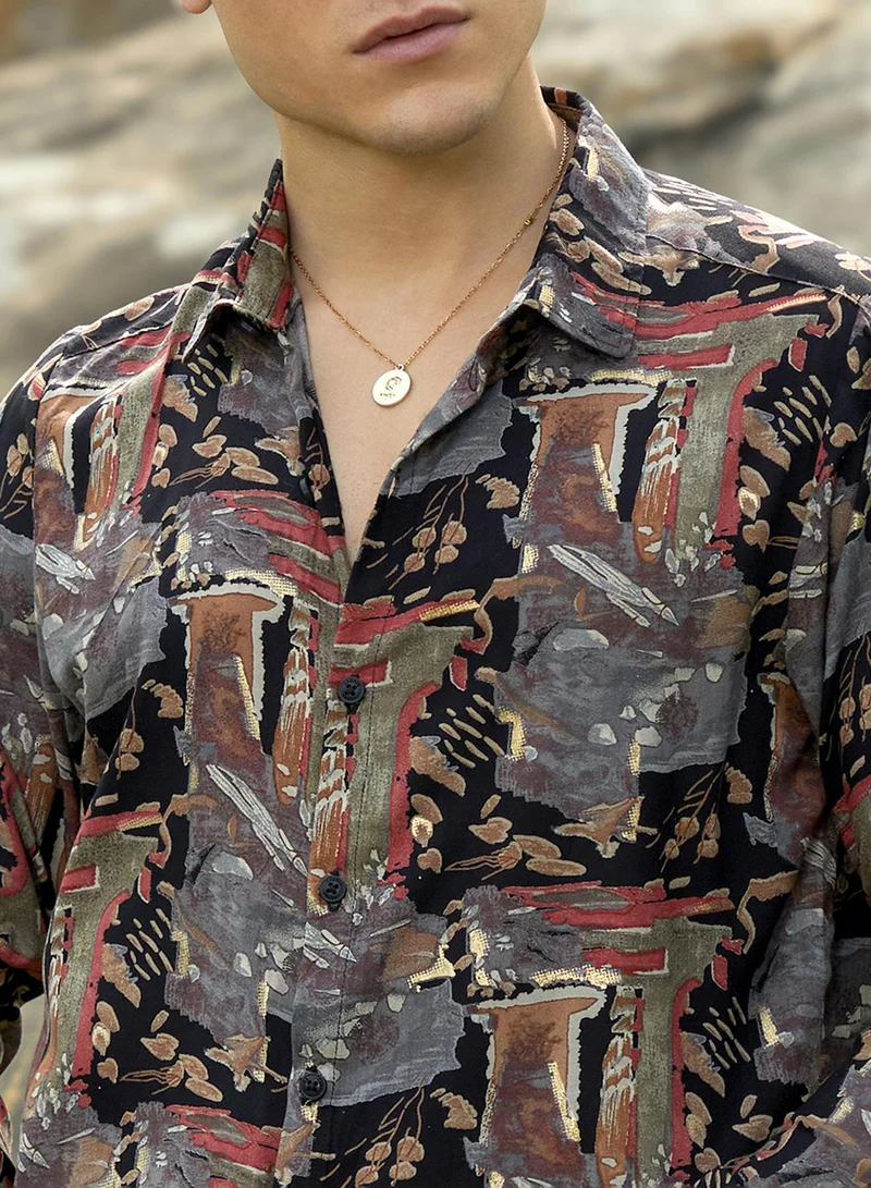 Campus Sutra Men's Multicolour Impressionistic Foliage Shirt