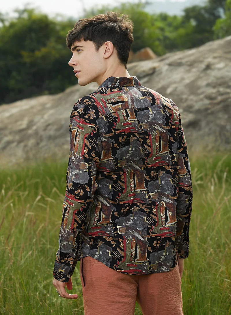 Campus Sutra Men's Multicolour Impressionistic Foliage Shirt