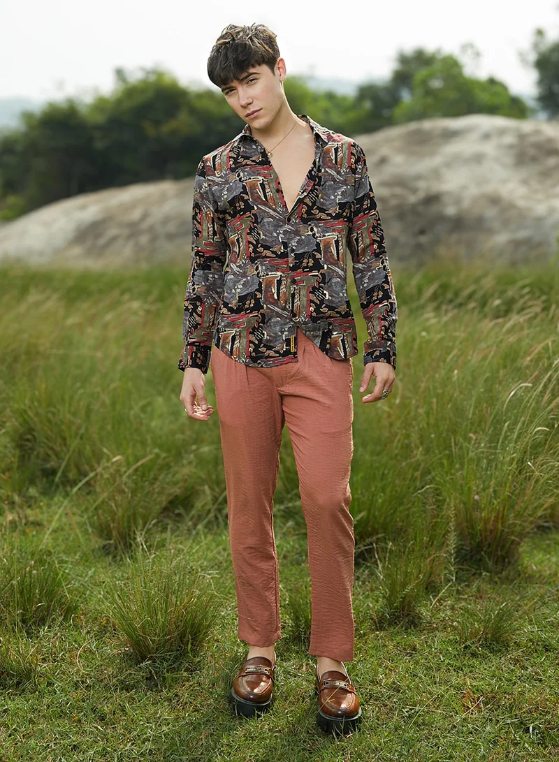 Campus Sutra Men's Multicolour Impressionistic Foliage Shirt