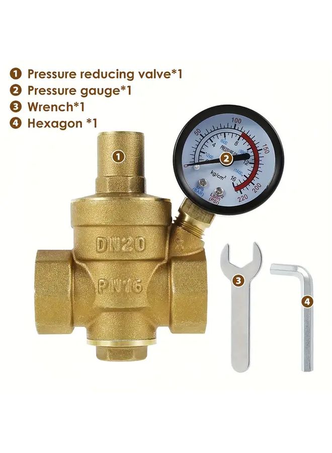 Brass Water Pressure Regulating Valve 3 4 DN20 Adjustable Pressure Gauge - Image 4