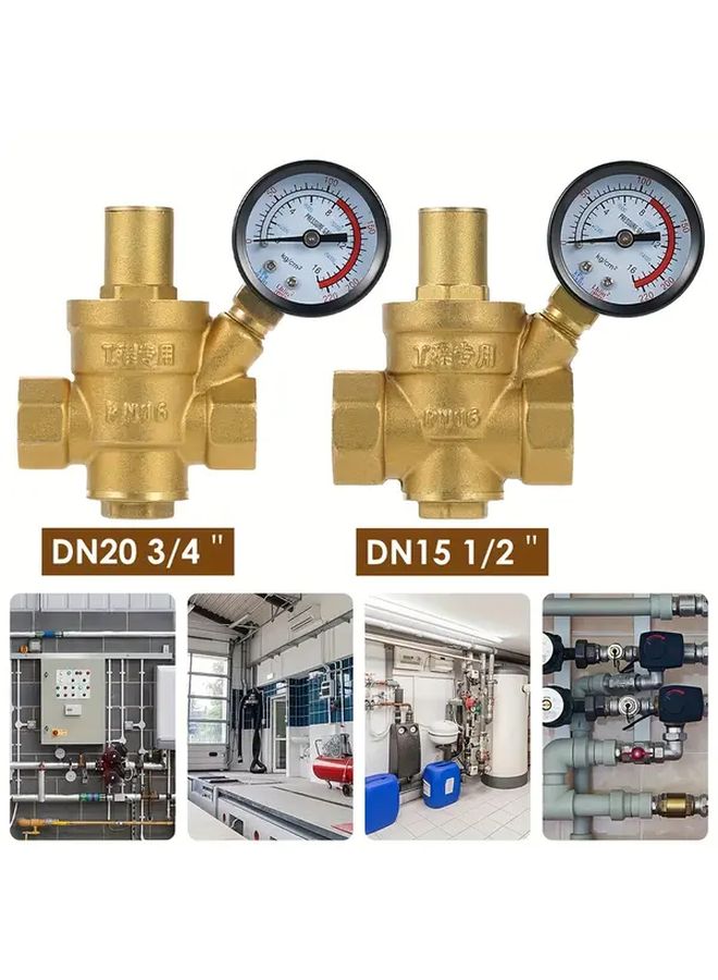Brass Water Pressure Regulating Valve 3 4 DN20 Adjustable Pressure Gauge - Image 2
