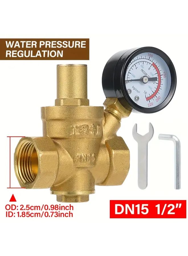 Brass Water Pressure Regulating Valve 3 4 DN20 Adjustable Pressure Gauge - Image 1