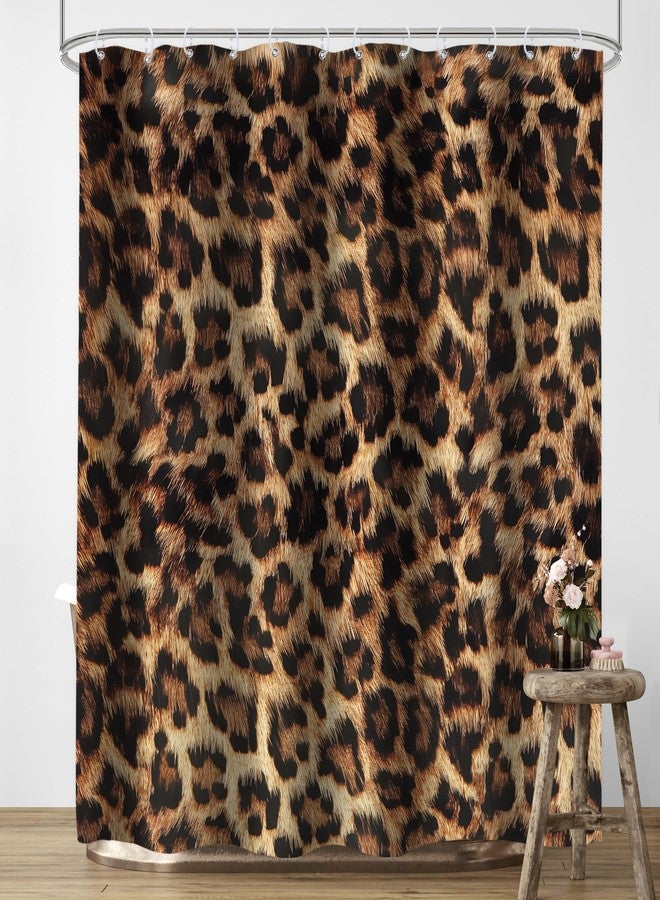 LIGHTINHOME Leopard Print Shower Curtain 60Wx72H Inch Wild Safari Skin Pattern Powerful Cheetah Cat Panthera Black Brown Fur Wildlife Waterproof Bathroom Home Decor 12 Plastic Hooks - Image 2
