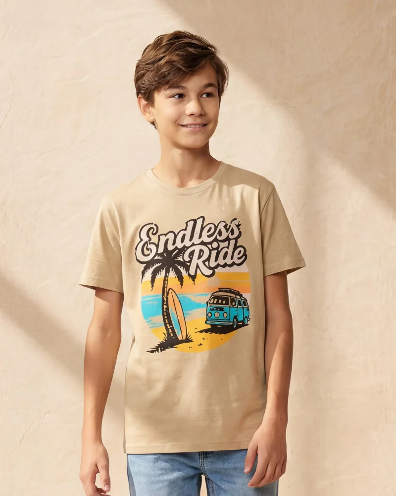Redtag Senior Boys Beige Printed T-Shirt