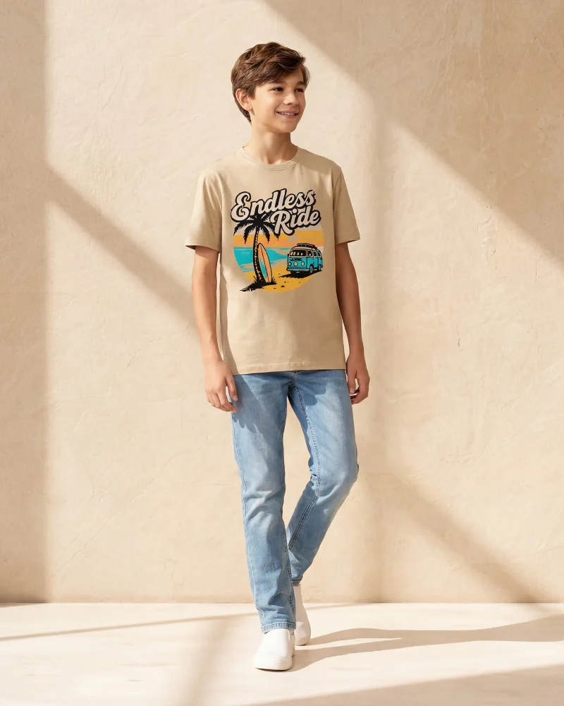 Redtag Senior Boys Beige Printed T-Shirt
