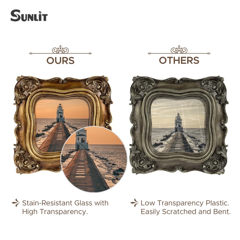 Sunlit إطار الصورة المضاءة بأشعة الشمس 4x4 بوصة فاخرة إطارات مربعة مربعة مع الزجاج الأمامي صورة عرض الجدار الجدار معلقة أفكار الهدايا البرونزية - Image 3