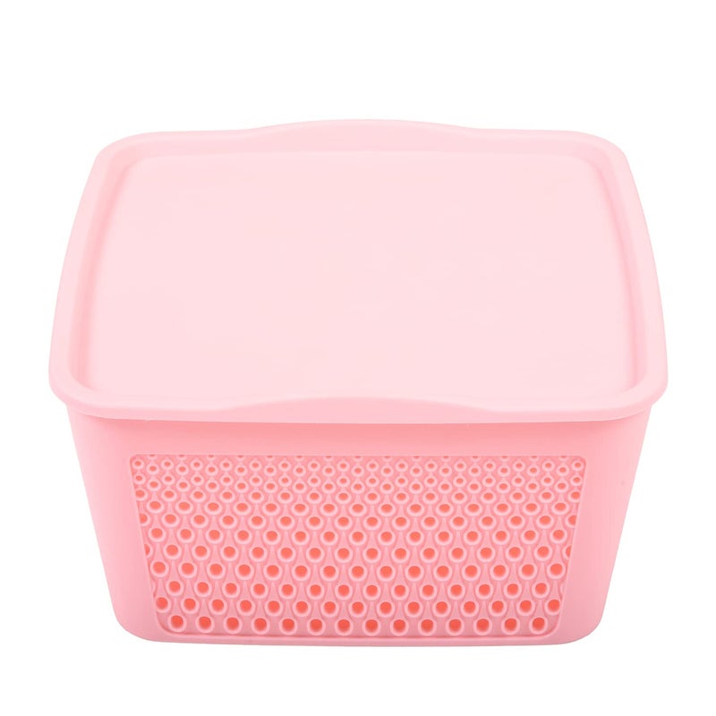 Kuber Industries Netted Design Unbreakable Multipurpose Square Shape Plastic Storage Baskets with lid Small, Medium, Large Pack of 3 (Pink) - Image 2