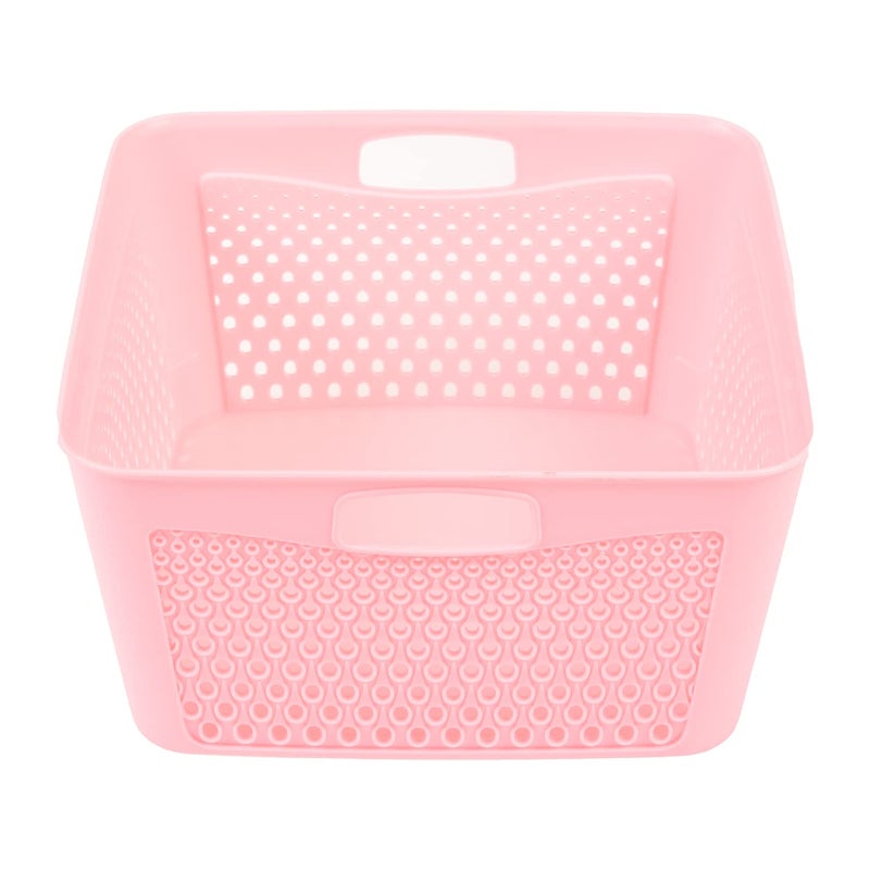 Kuber Industries Netted Design Unbreakable Multipurpose Square Shape Plastic Storage Baskets with lid Small, Medium, Large Pack of 3 (Pink) - Image 4