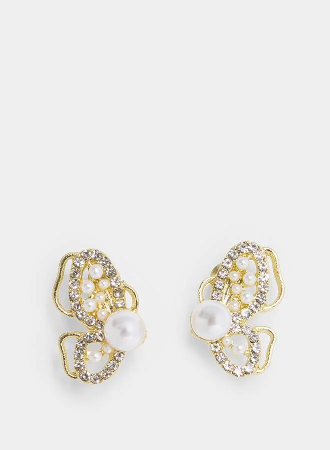 Styli Butterfly Pearl Studded Earrings