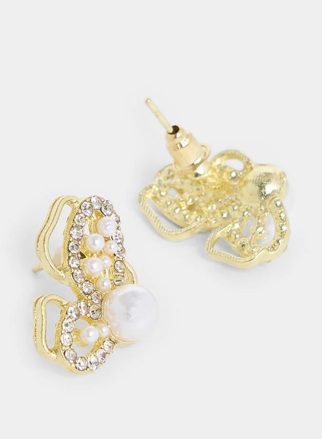 Styli Butterfly Pearl Studded Earrings
