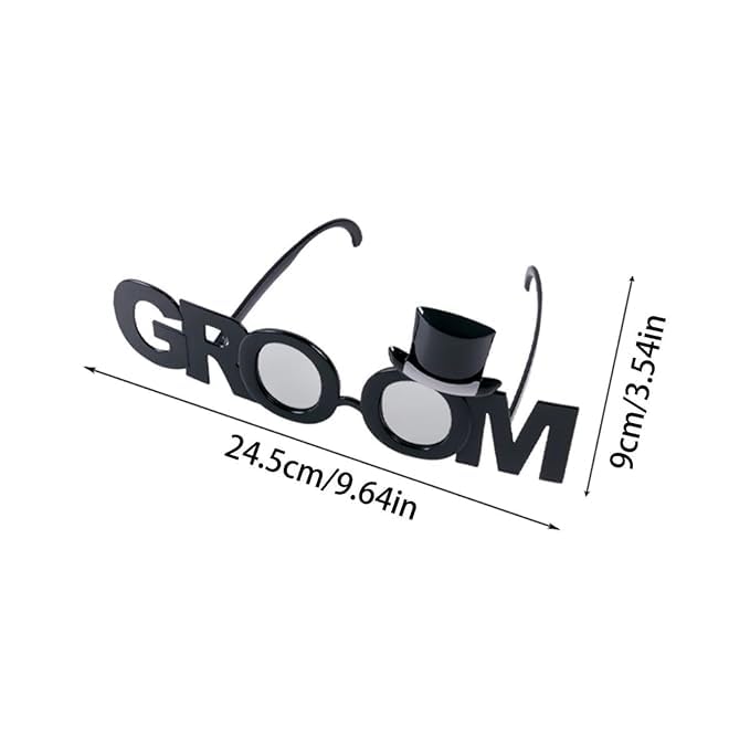 AMFIN® {Pack of 1)Groom Novelty Party Glasses with Mini Top Hat – Fun Bachelor Party Accessories, Wedding Photo Booth Props, Black Plastic Costume Sunglasses for Groom-to-Be - Black - Image 2