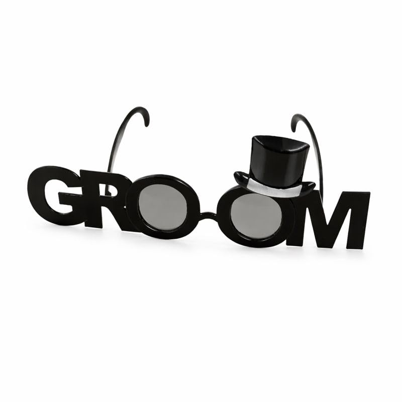 AMFIN® {Pack of 1)Groom Novelty Party Glasses with Mini Top Hat – Fun Bachelor Party Accessories, Wedding Photo Booth Props, Black Plastic Costume Sunglasses for Groom-to-Be - Black - Image 1