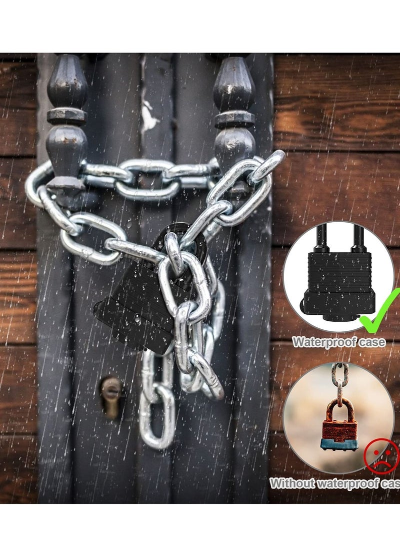 Y&D Security Padlock, 2 Piece Set with 4 Keys Waterproof Padlock Heavy-duty Cut-proof Lock Rubber for Gym Lockers, Garages, Fences, Sheds, Patios, Outdoors and Indoors (black)  - Image 3