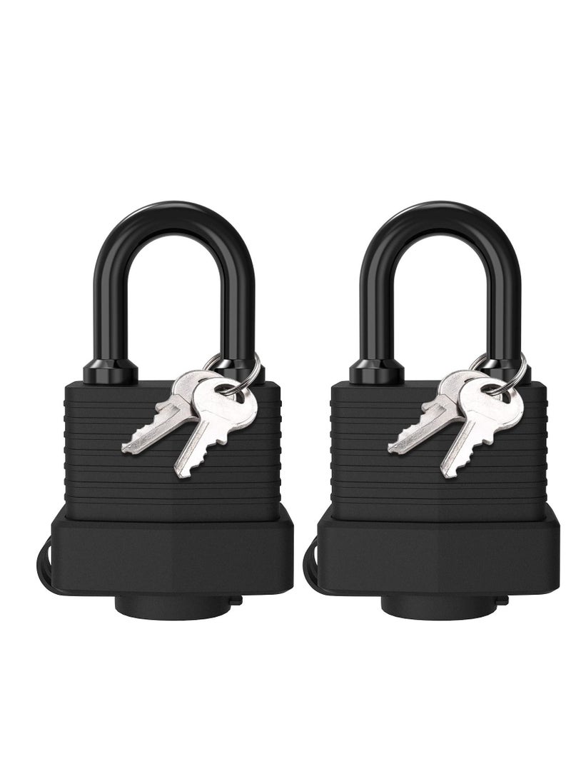 Y&D Security Padlock, 2 Piece Set with 4 Keys Waterproof Padlock Heavy-duty Cut-proof Lock Rubber for Gym Lockers, Garages, Fences, Sheds, Patios, Outdoors and Indoors (black)  - Image 1