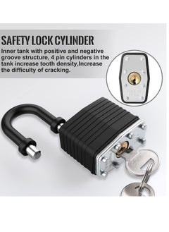 Y&D Security Padlock, 2 Piece Set with 4 Keys Waterproof Padlock Heavy-duty Cut-proof Lock Rubber for Gym Lockers, Garages, Fences, Sheds, Patios, Outdoors and Indoors (black)  - Image 2