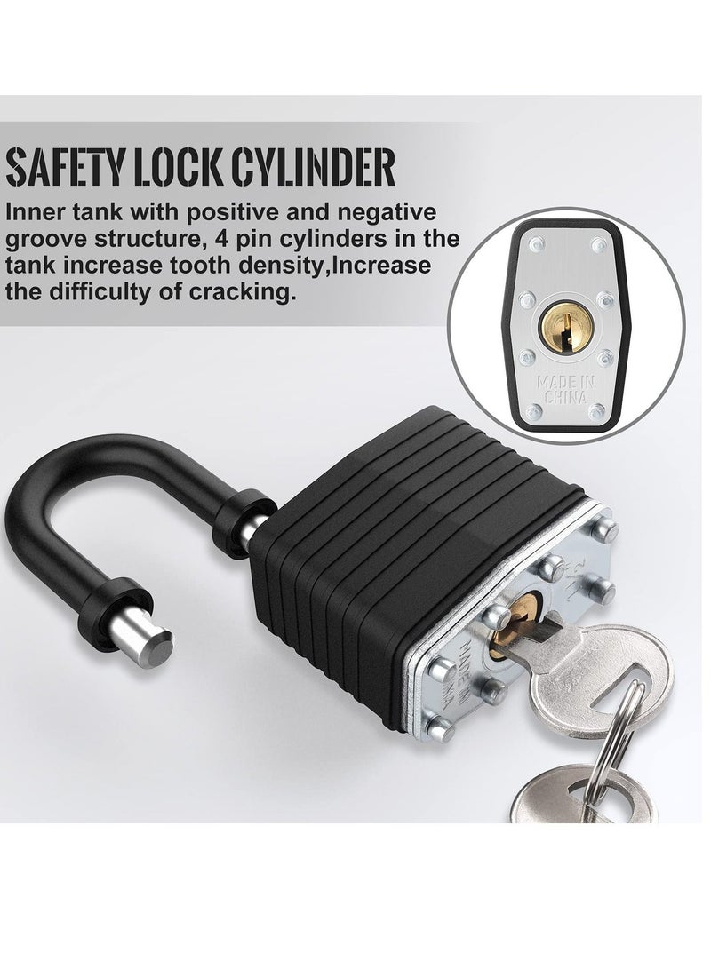 Y&D Security Padlock, 2 Piece Set with 4 Keys Waterproof Padlock Heavy-duty Cut-proof Lock Rubber for Gym Lockers, Garages, Fences, Sheds, Patios, Outdoors and Indoors (black)  - Image 2