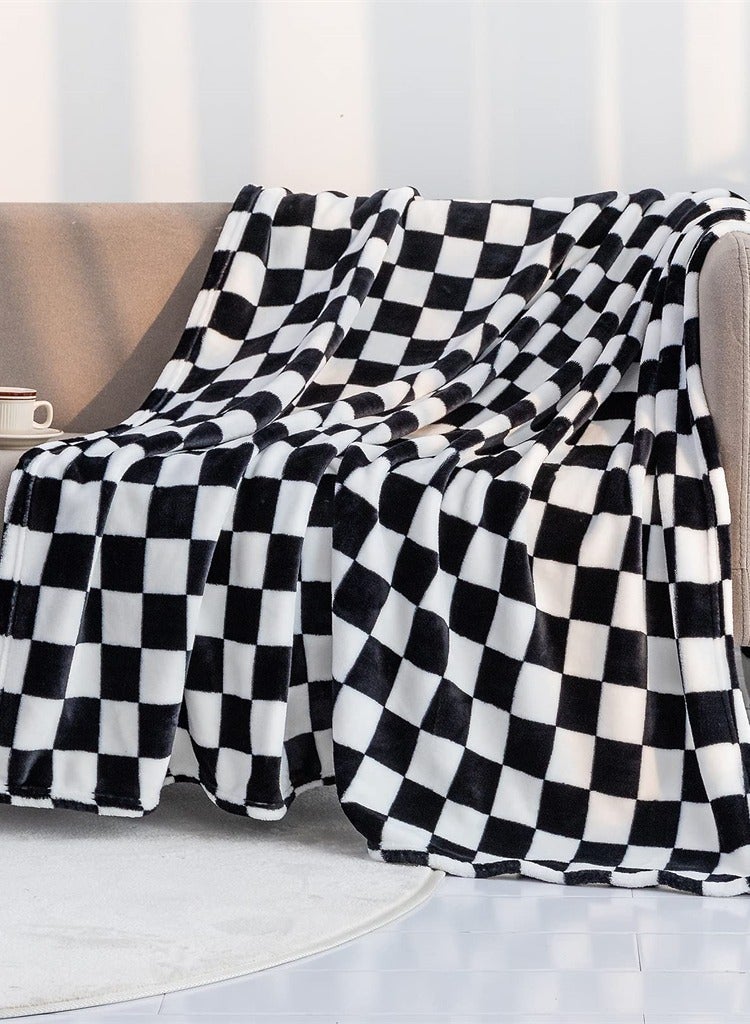 Cozy Black and White Checkerboard Flannel Fleece Throw Blanket, Lightweight Microfiber, Perfect for Sofa, Couch, Bed, and Chair, 59 x 51 in  - Image 1