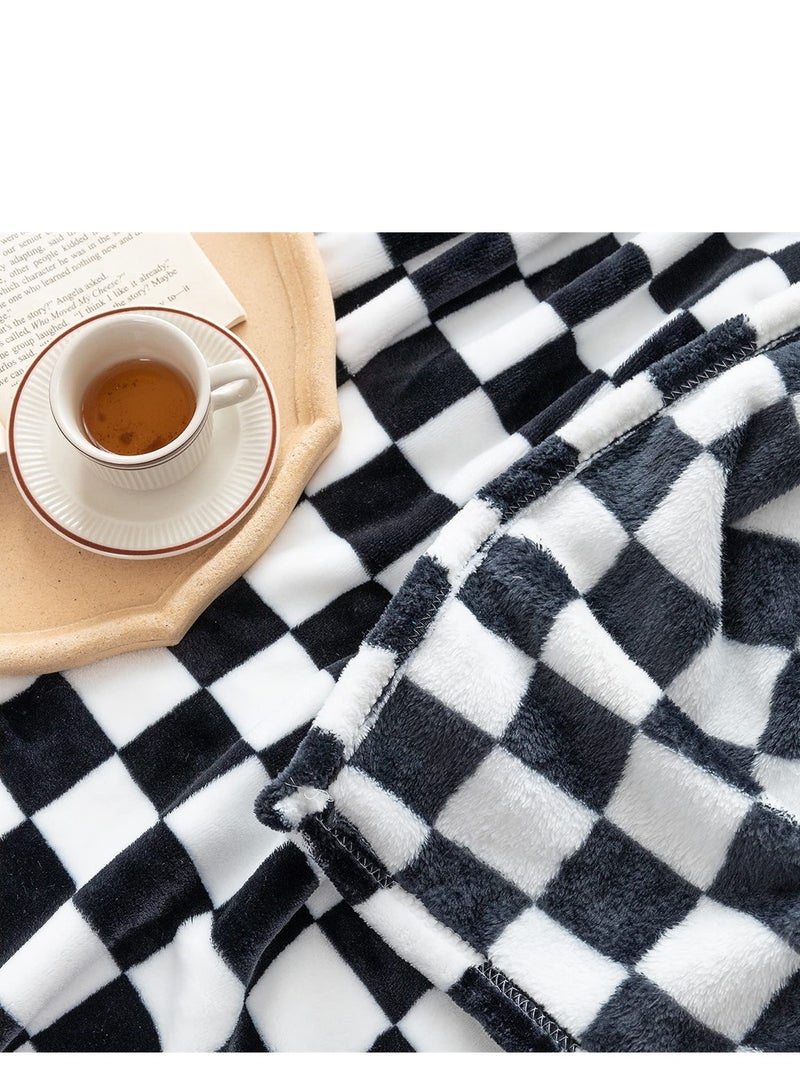 Cozy Black and White Checkerboard Flannel Fleece Throw Blanket, Lightweight Microfiber, Perfect for Sofa, Couch, Bed, and Chair, 59 x 51 in  - Image 4