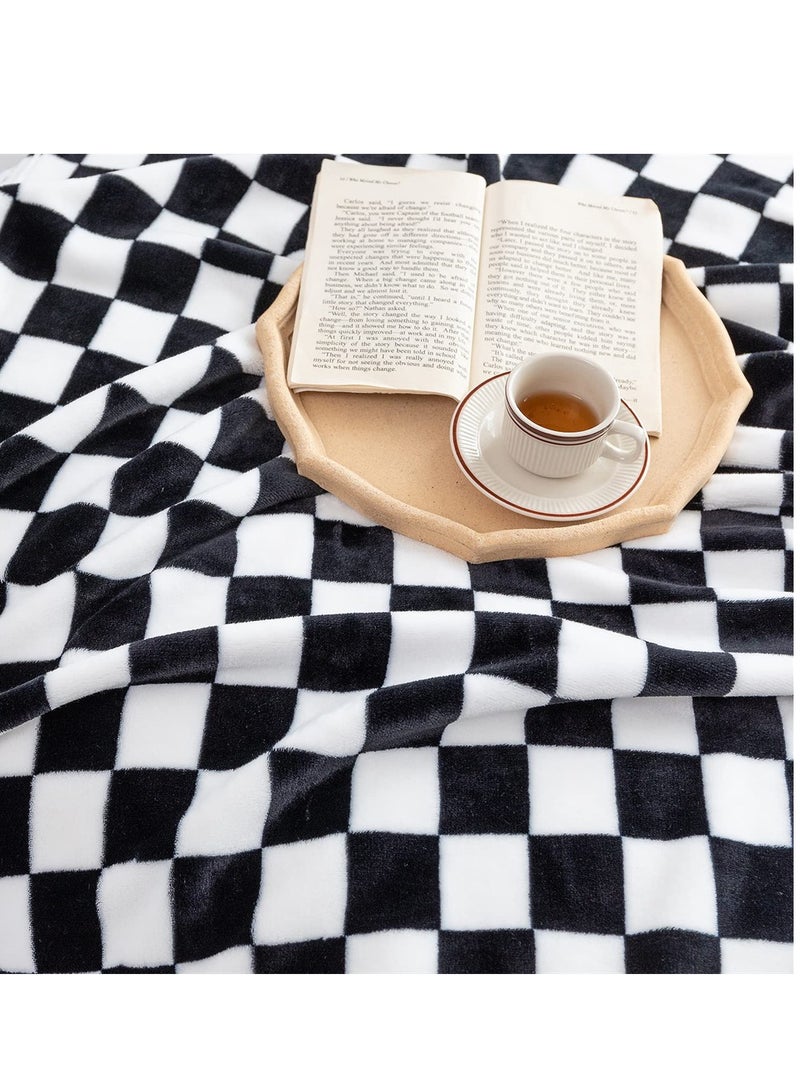 Cozy Black and White Checkerboard Flannel Fleece Throw Blanket, Lightweight Microfiber, Perfect for Sofa, Couch, Bed, and Chair, 59 x 51 in  - Image 3