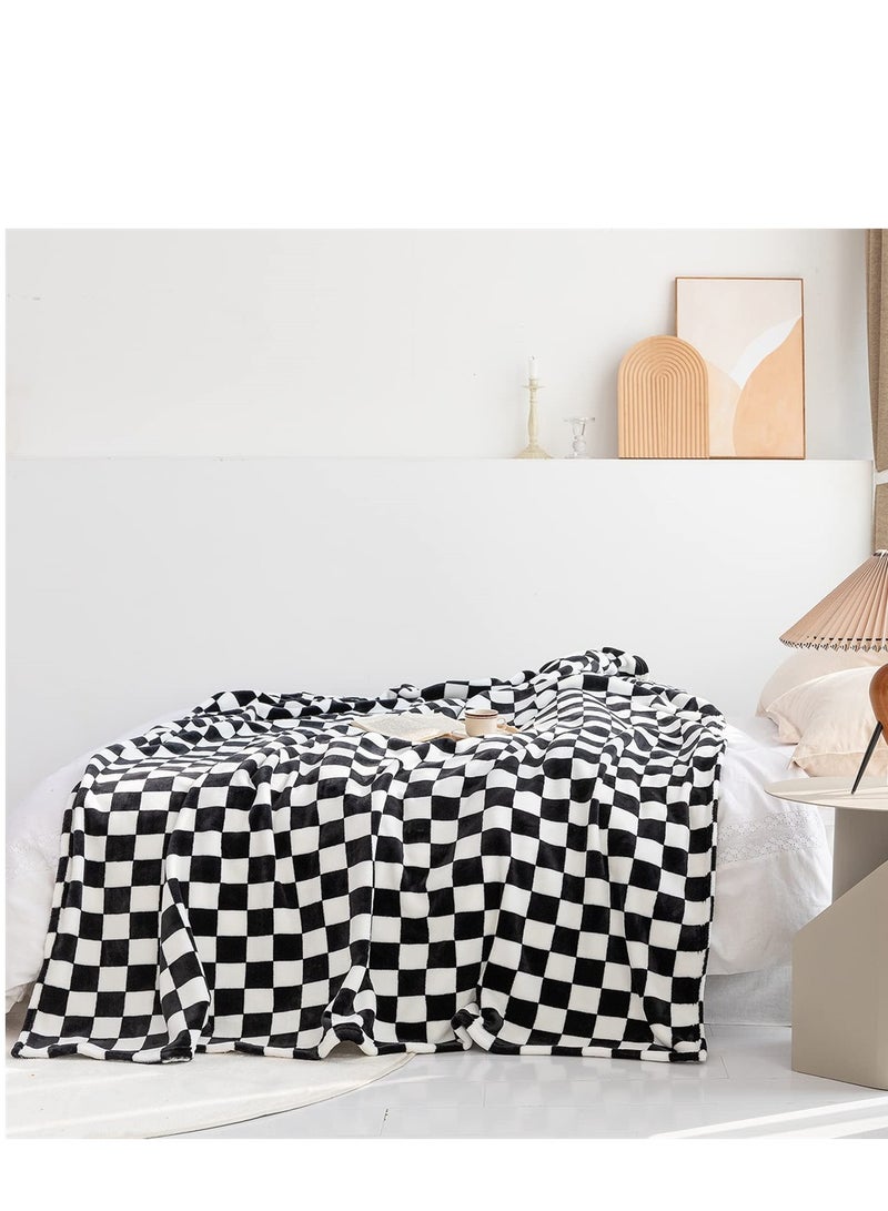 Cozy Black and White Checkerboard Flannel Fleece Throw Blanket, Lightweight Microfiber, Perfect for Sofa, Couch, Bed, and Chair, 59 x 51 in  - Image 2