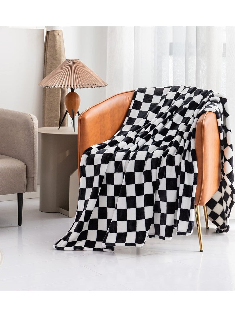 Cozy Black and White Checkerboard Flannel Fleece Throw Blanket, Lightweight Microfiber, Perfect for Sofa, Couch, Bed, and Chair, 59 x 51 in  - Image 5