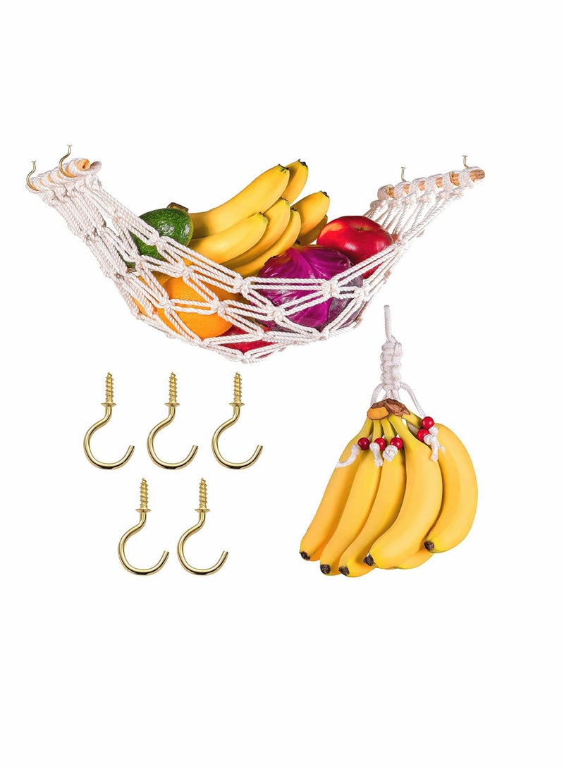KASTWAVE Hanging Fruit Hammock Fruit Rack Net Fruit Basket Fruit Storage Space Saving With Hooks Suitable For Kitchen Cabinets - Image 1