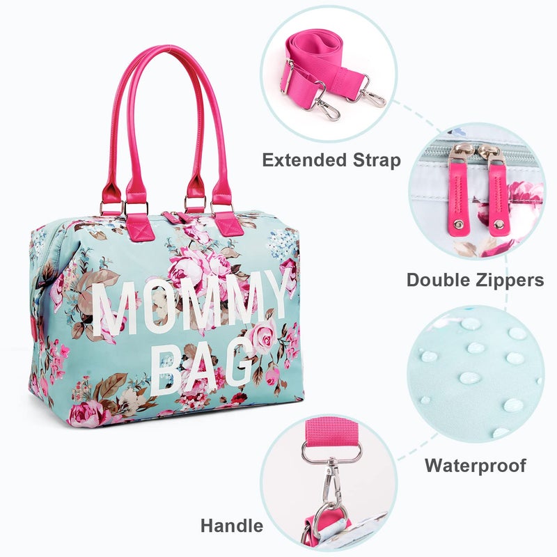LitBear Mommy Bag for Hospital, Hospital Tote for Labor and Delivery, Large Capacity Waterproof Mommy Organizer, Multifunction Overnight Tote for Women, Mom Bag with Straps (Blue Floral) - Image 3
