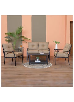 DANUBE HOME Amy 4 Seater Outdoor Sofa Set Steel Frame Garden Furniture Modern Design Lounge Sofa Sets 4 Pieces Outdoor Seating Table And Chairs Set For Patio Balcony Lawn Yard Beige  - Image 1