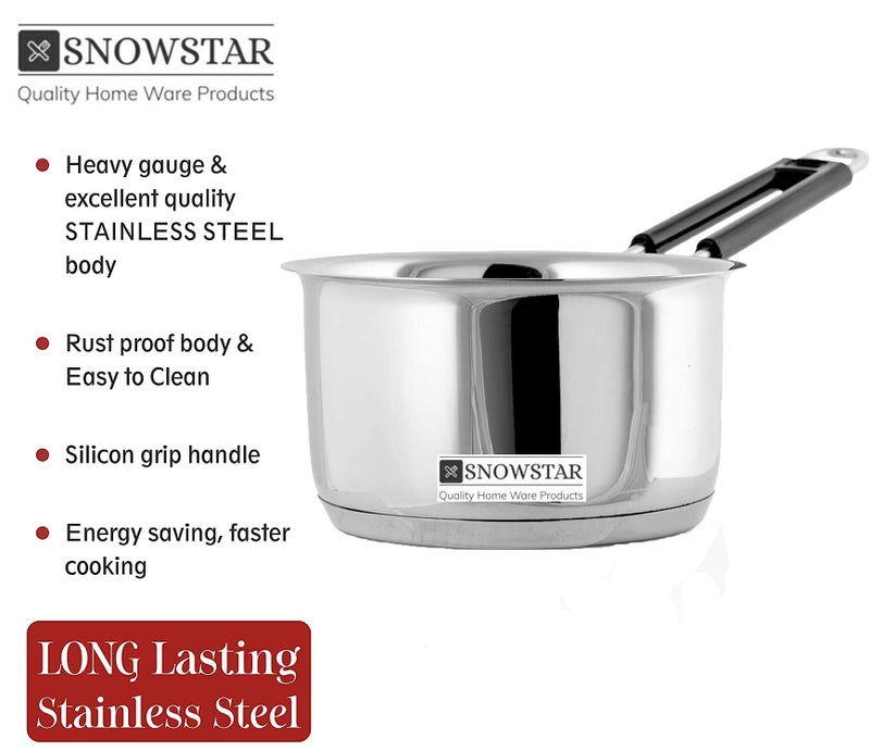 SNOWSTAR قدر ستانلس ستيل SNOWSTAR للشاي/القهوة مع مقبض بدون غطاء I مجموعة كومبو 1600_2000 مل I قاعدة تحريض I مجموعة قدر-طنجرة حليب بقاعدة ثلاثية I مثالي لغلي الماء - Image 5