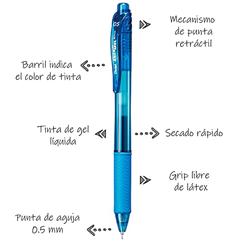 Pentel EnerGel-X Retractable Liquid Gel Pen (0.5mm) Needle Tip, Fine Line, Sky Blue Ink, Box of 12 (BLN105-S) - Image 2