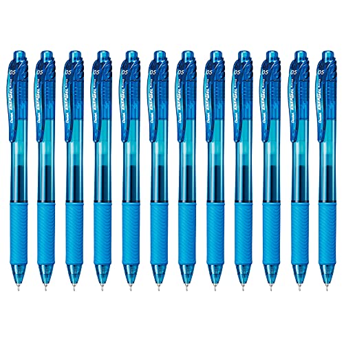 Pentel EnerGel-X Retractable Liquid Gel Pen (0.5mm) Needle Tip, Fine Line, Sky Blue Ink, Box of 12 (BLN105-S) - Image 1