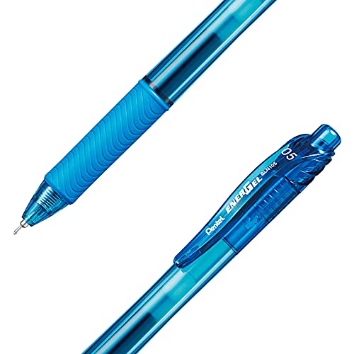 Pentel EnerGel-X Retractable Liquid Gel Pen (0.5mm) Needle Tip, Fine Line, Sky Blue Ink, Box of 12 (BLN105-S) - Image 3