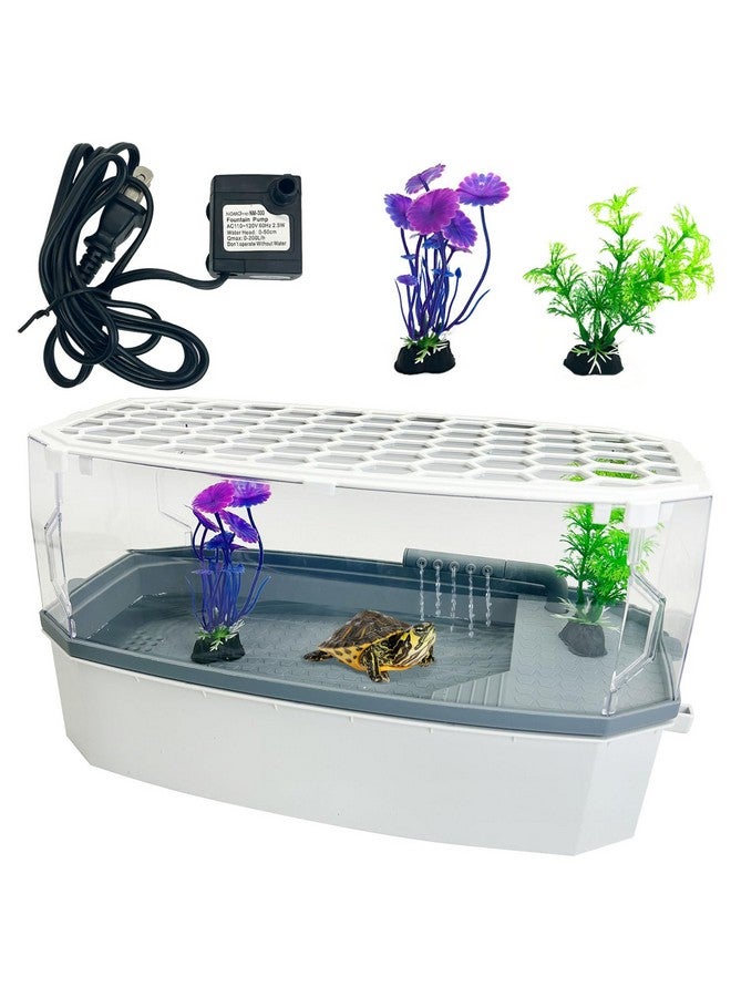 Hamiledyi Small Turtle Tank Kit with Lid Acrylic Turtle Aquarium with Water Pump Basking Platform Bottom Drainage Multi-Function Area Turtle Habitat for Turtles Crabs Crayfish Tortoises - Image 1
