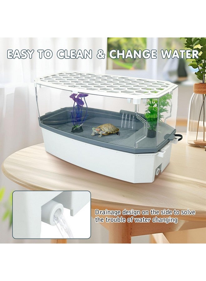 Hamiledyi Small Turtle Tank Kit with Lid Acrylic Turtle Aquarium with Water Pump Basking Platform Bottom Drainage Multi-Function Area Turtle Habitat for Turtles Crabs Crayfish Tortoises - Image 5