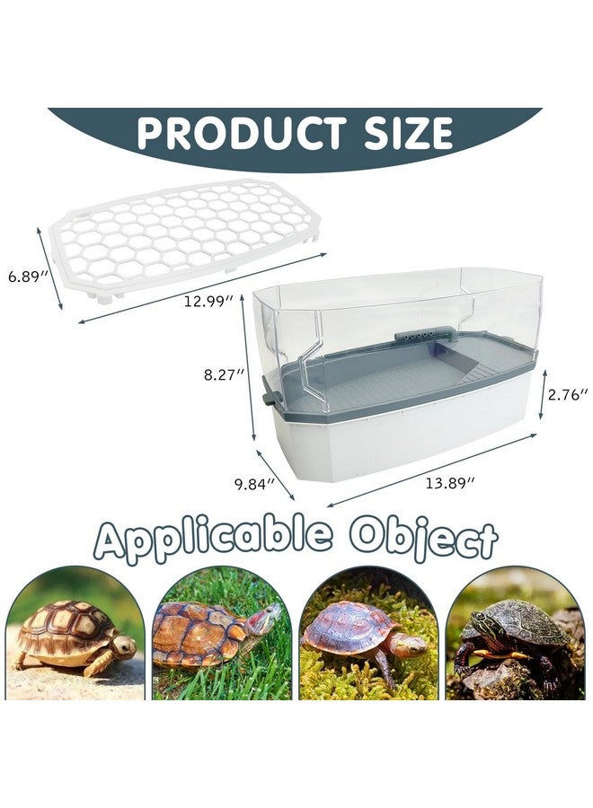 Hamiledyi Small Turtle Tank Kit with Lid Acrylic Turtle Aquarium with Water Pump Basking Platform Bottom Drainage Multi-Function Area Turtle Habitat for Turtles Crabs Crayfish Tortoises - Image 2