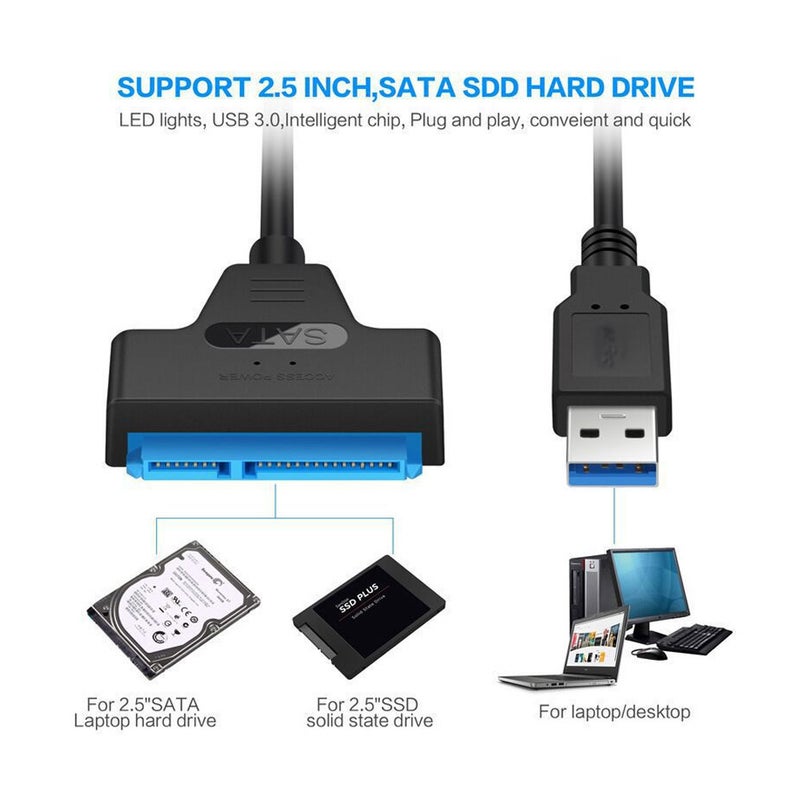 كابل تحويل USB 3.0 إلى SATA III لنقل البيانات من محرك الأقراص الصلبة مع كابل توصيل أسود للاستخدام اليومي والمنزل والمكاتب - Image 4