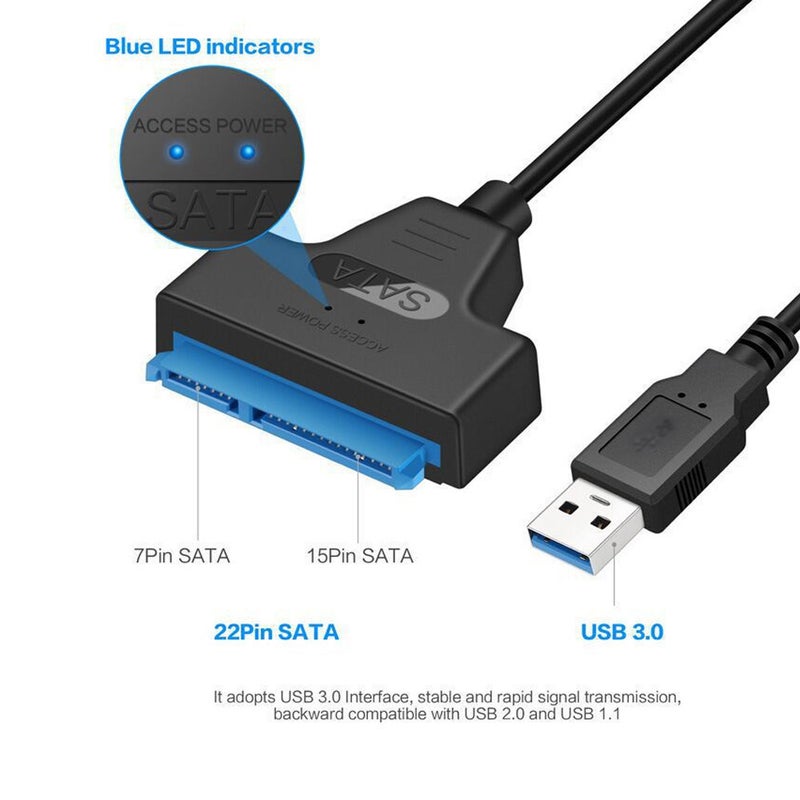 كابل تحويل USB 3.0 إلى SATA III لنقل البيانات من محرك الأقراص الصلبة مع كابل توصيل أسود للاستخدام اليومي والمنزل والمكاتب - Image 3