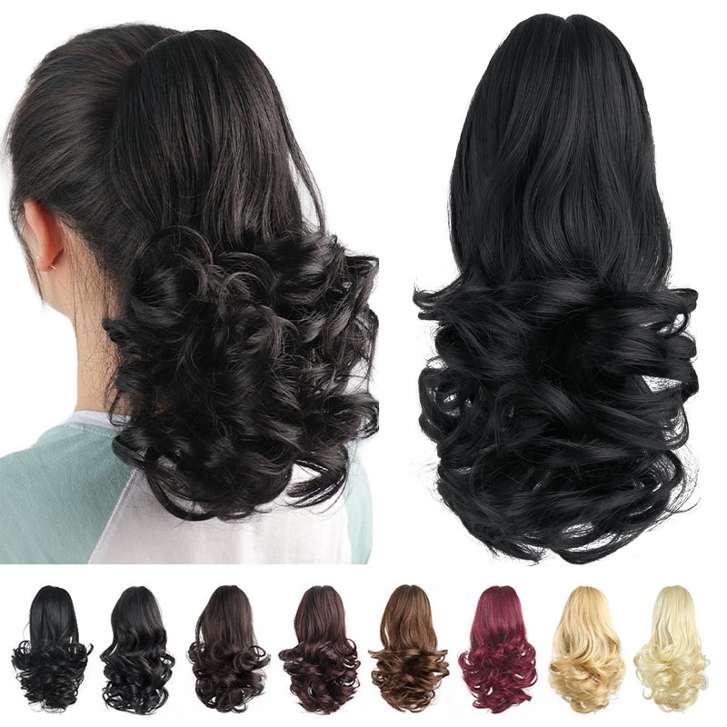 HSPJHTM Black Ponytail ExtensionsClaw Cilp Ponytails Extension for Women Curly 12 Synthetic Pony Tail Hair Extentions Wavy Halloween Fluffy Hairpiece for Daily Use