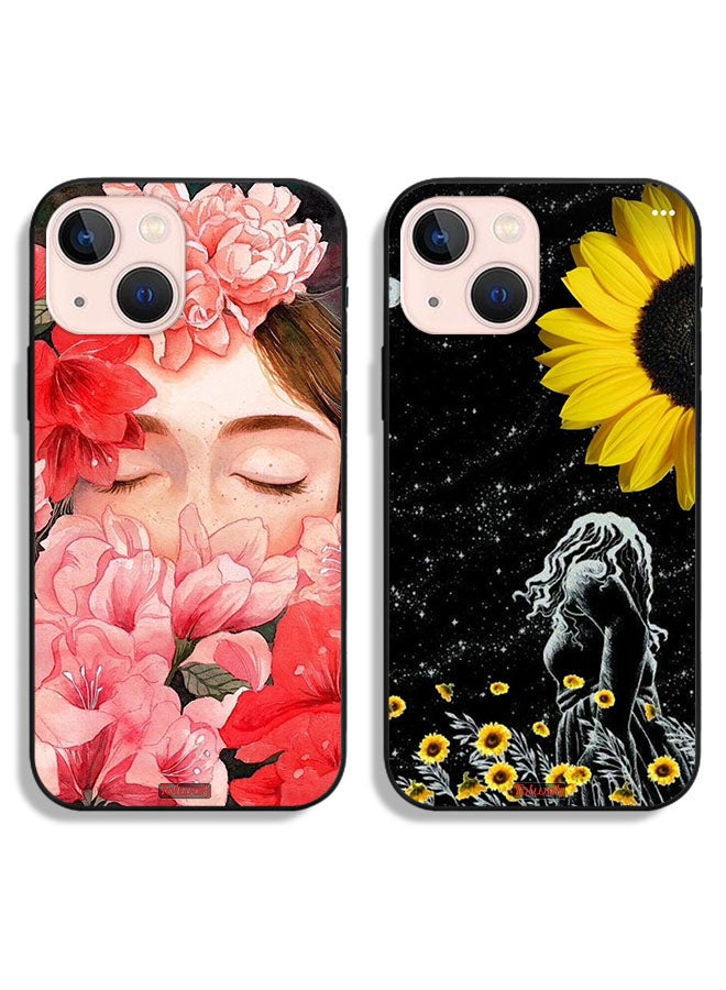 Tolwak Two Cases For Apple iPhone 13 Protective Covers Flower and Girls - Image 1