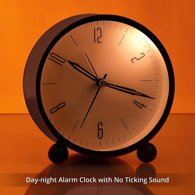 VMITRA Metal Analog Alarm Clock, 4 inch Super Silent Non Ticking Small Clock with Night Light, Battery Operated, Simply Design, for Bedroon, Bedside, Desk (Black) - Image 4