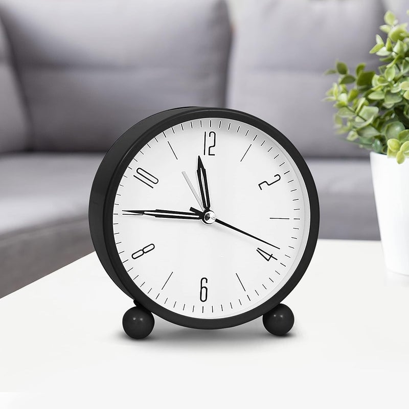 VMITRA Metal Analog Alarm Clock, 4 inch Super Silent Non Ticking Small Clock with Night Light, Battery Operated, Simply Design, for Bedroon, Bedside, Desk (Black) - Image 2