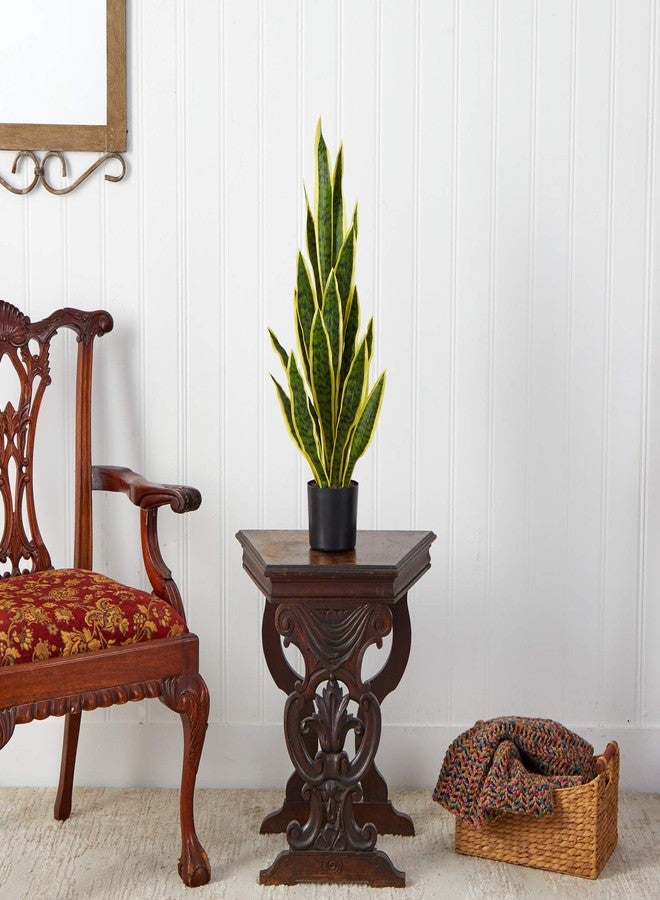 Nearly Natural 30-in Artificial Tall Snake Plant Sansevieria, Yellow Faux Snake Plant for Indoor Home Decor in Black Nursery Pot, Fake Plant for Office, Living Room, Bedroom, Tabletop, DIY - Image 3