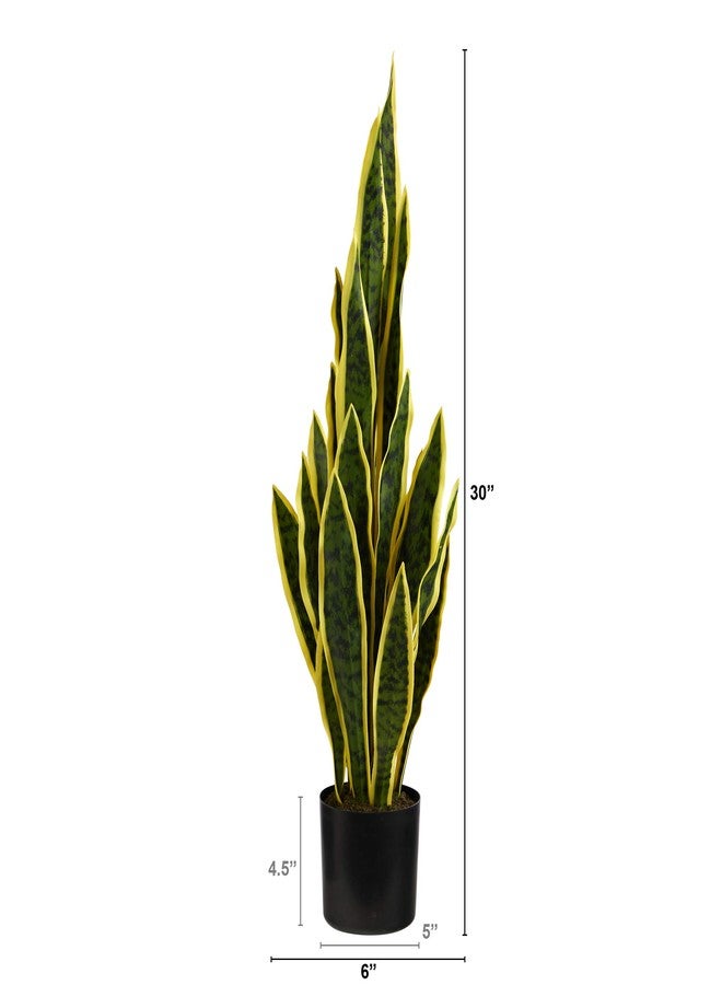 Nearly Natural 30-in Artificial Tall Snake Plant Sansevieria, Yellow Faux Snake Plant for Indoor Home Decor in Black Nursery Pot, Fake Plant for Office, Living Room, Bedroom, Tabletop, DIY - Image 2