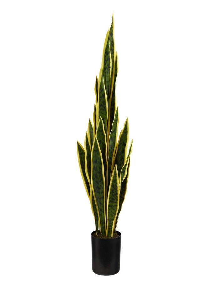 Nearly Natural 30-in Artificial Tall Snake Plant Sansevieria, Yellow Faux Snake Plant for Indoor Home Decor in Black Nursery Pot, Fake Plant for Office, Living Room, Bedroom, Tabletop, DIY - Image 1