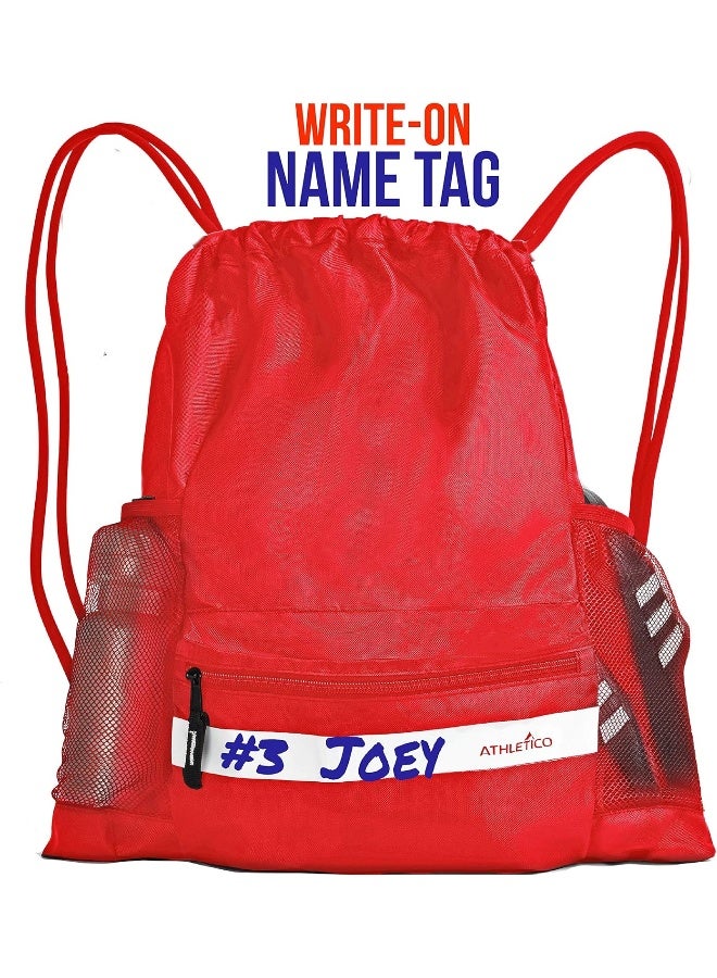 Athletico Drawstring Soccer Bag - Soccer Backpack For Boys or Girls Can Also Carry Basketball or Volleyball (Red) - Image 3