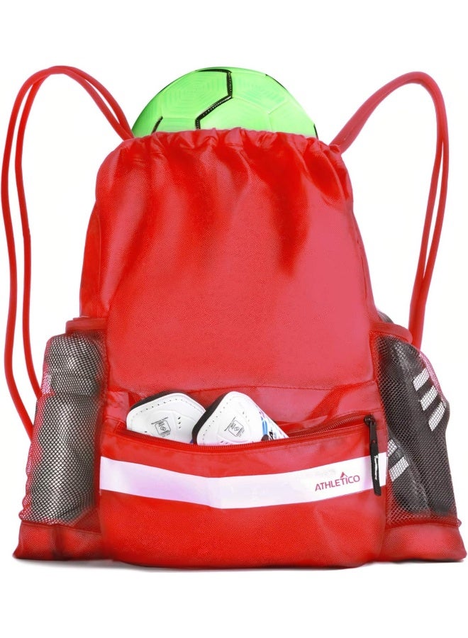 Athletico Drawstring Soccer Bag - Soccer Backpack For Boys or Girls Can Also Carry Basketball or Volleyball (Red) - Image 1
