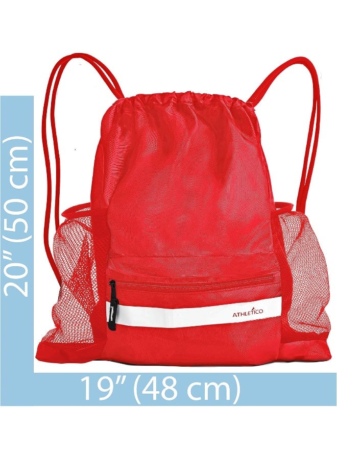 Athletico Drawstring Soccer Bag - Soccer Backpack For Boys or Girls Can Also Carry Basketball or Volleyball (Red) - Image 5